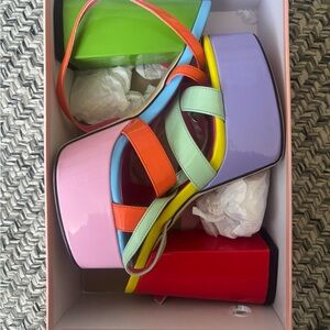 Very unique colorful platform heels with straps, brand new in box